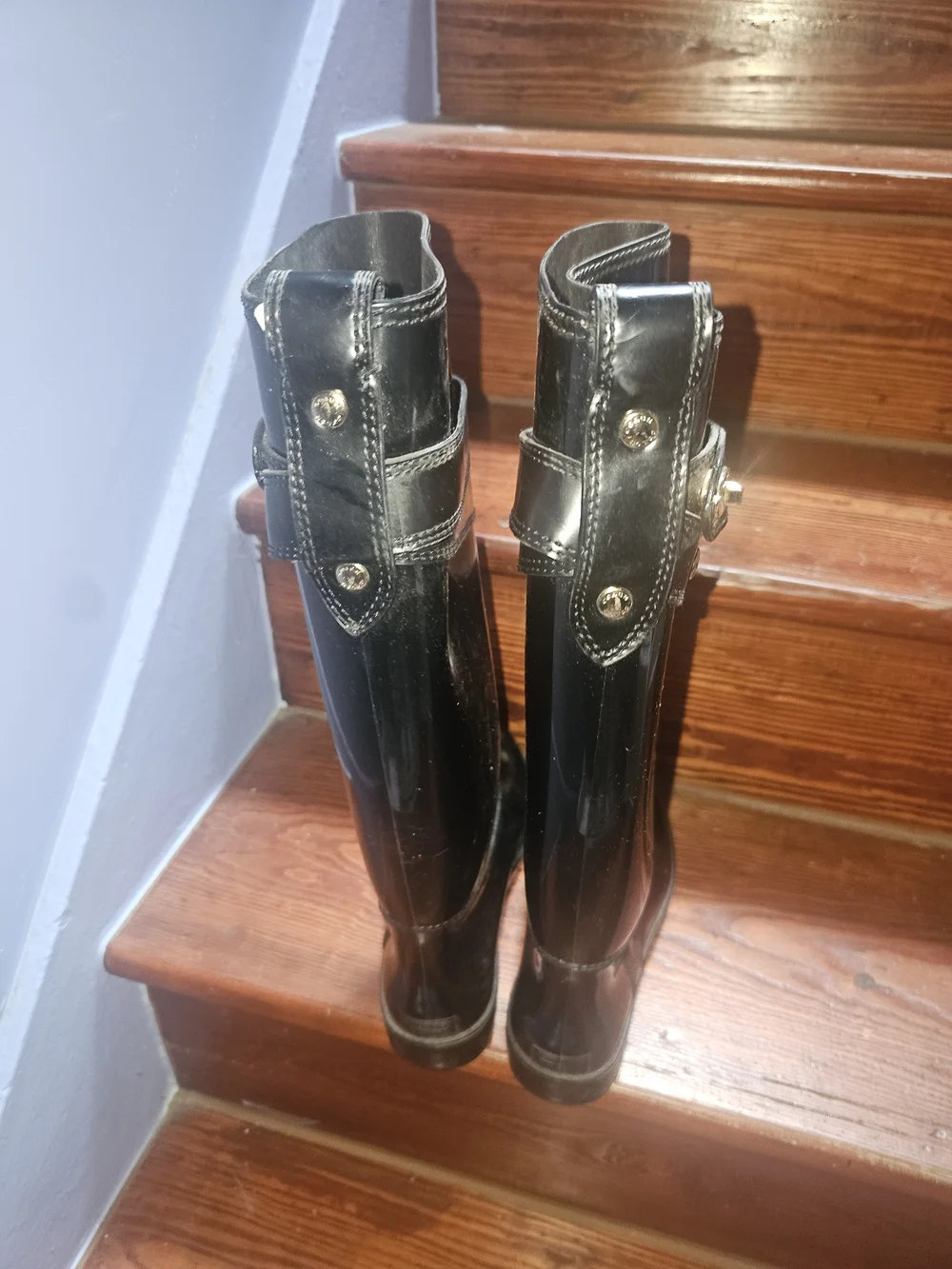 Coach Black Glossy Knee-High Rain Boots